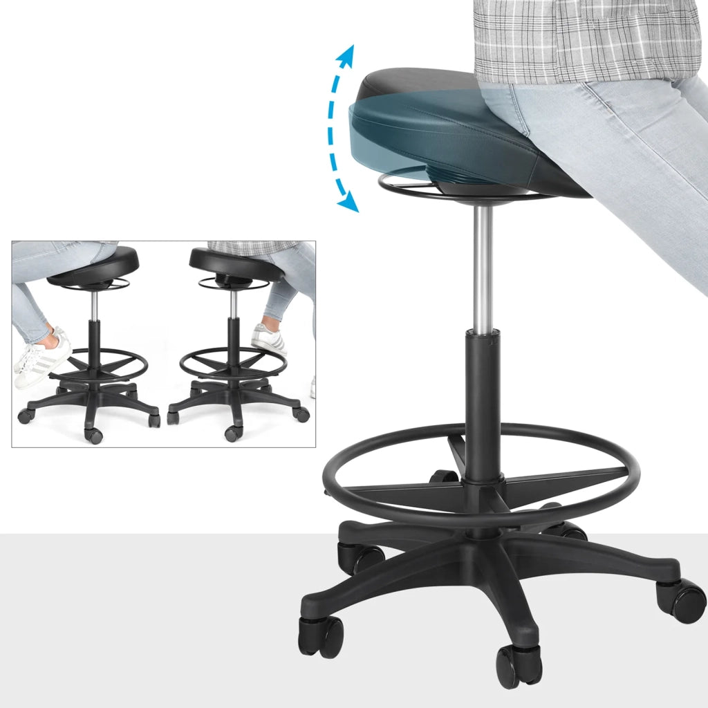 Sgabello da lavoro seduta alta sgabello ergonomico Dynastic sgabello da ufficio sit-stand girevole e regolabile 59,5-81 cm con poggiapiedi circolare regolabile nero 12_0007727