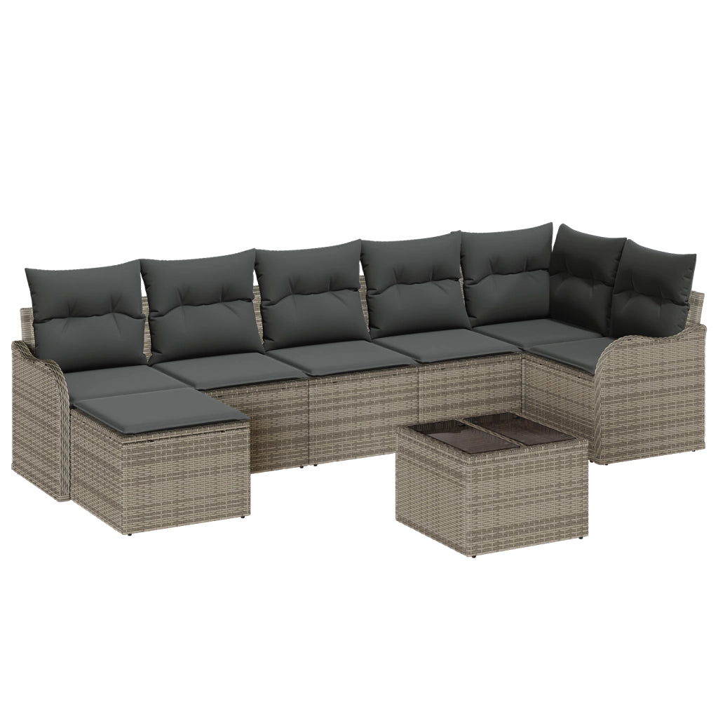 Set da Divano da Giardino da 7 Pezzi con Cuscini Grigio Polyrattan
