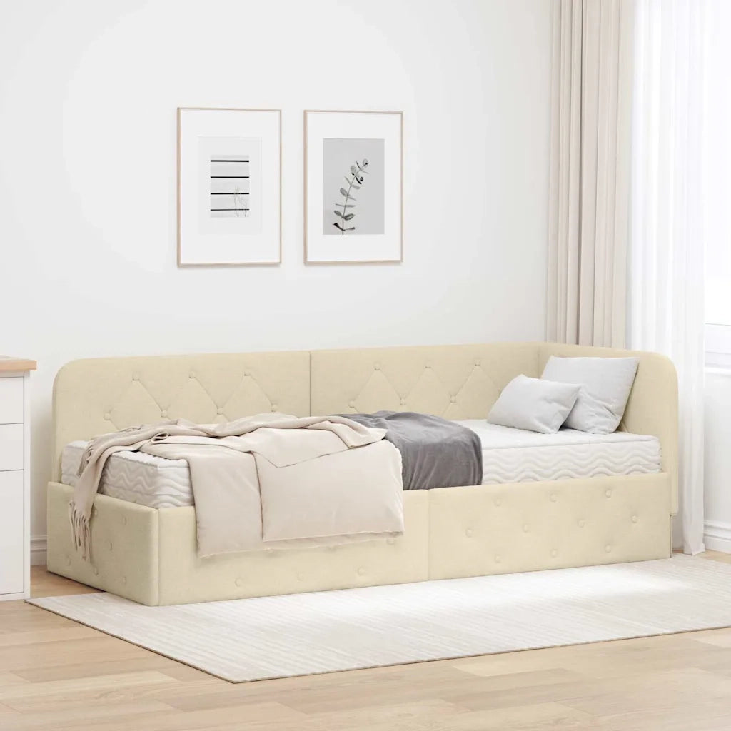 Cornice del letto ad angolo Crema 80 x 200 cm Tessuto 3394035