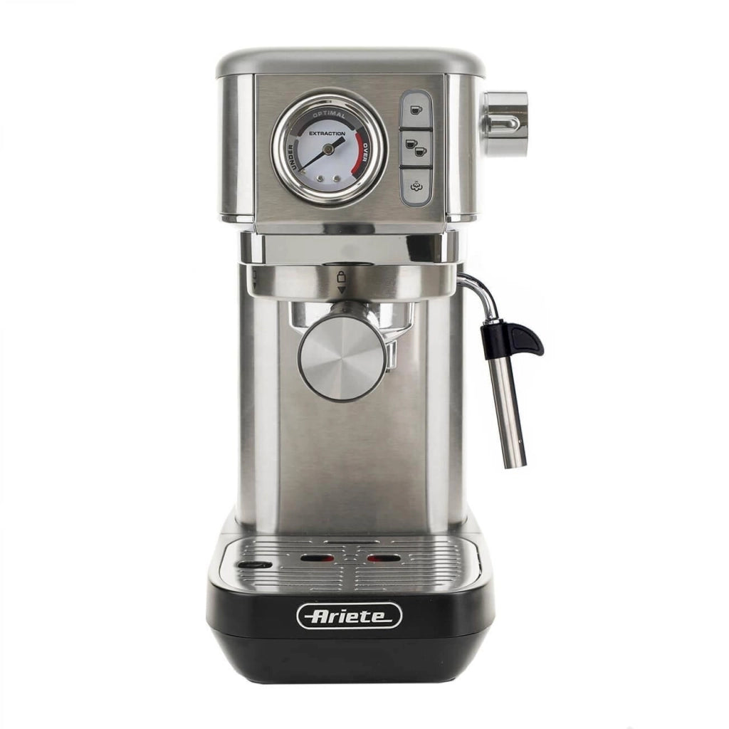 Ariete 1381 Macchina da caffè con manometro, compatibile con caffè in polvere e cialde ESE, 1300 W, Capacità 1,1 L, 15 bar di pressione, Filtro 1 o 2 tazze, Dispositivo Cappuccino, Silver