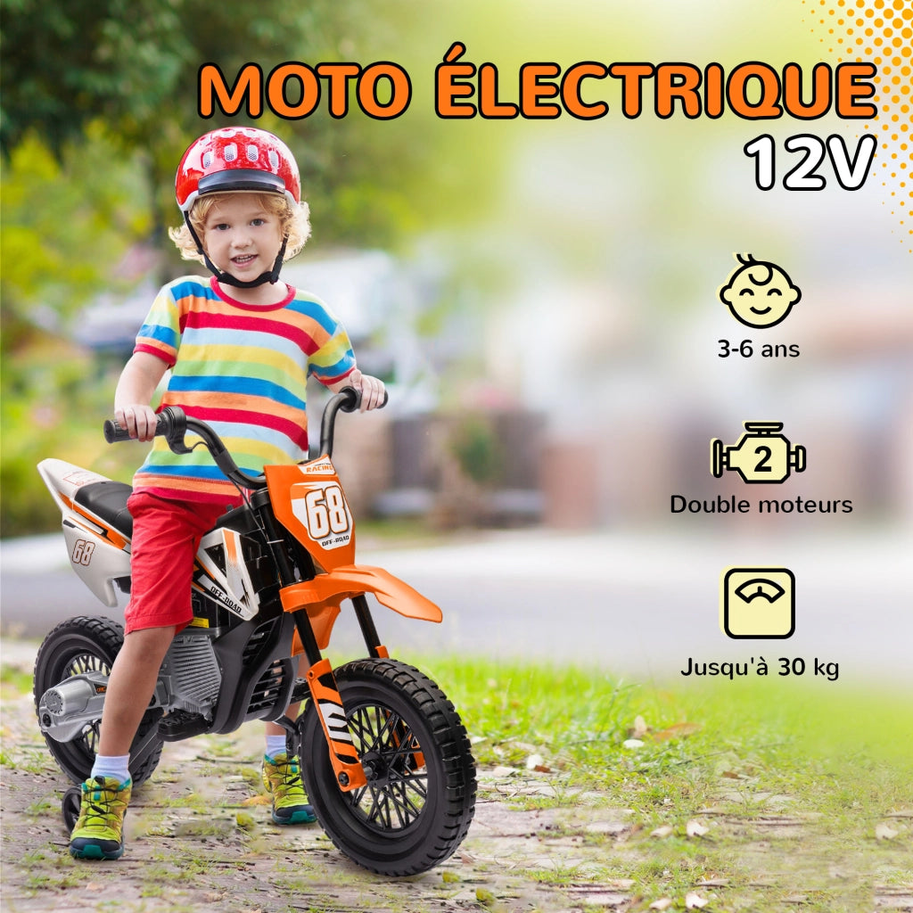 Moto Elettrica Bambini Cross 12V ¨C zephmum ¨C Arancione 109.5x60x72.5cm
