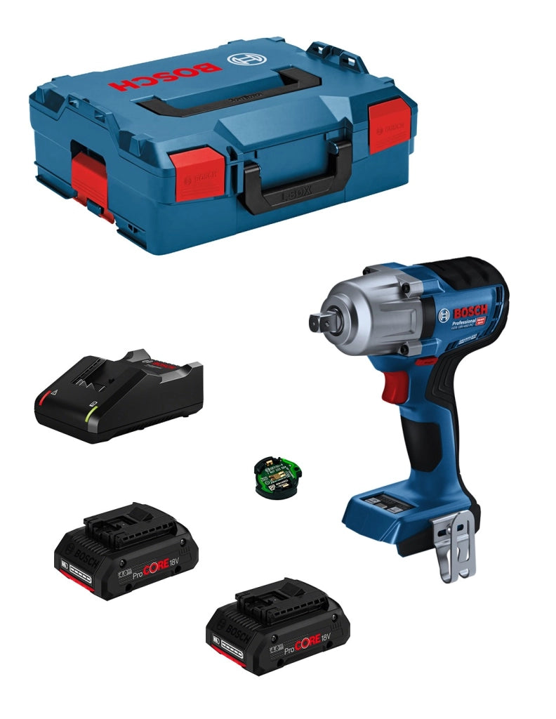 Avvitatore a massa battente BOSCH GDS 18V-450 PC (2 x 4,0 Ah ProCORE + GAL18V40 + L-Boxx 136 + modulo Bluetooth)