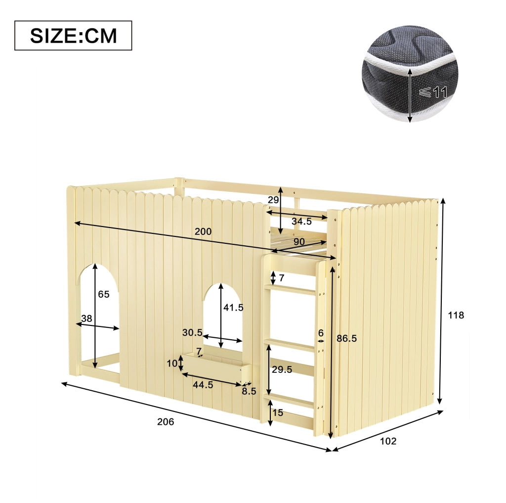 Letto a soppalco per bambini 90x200 cm con LED multicolore