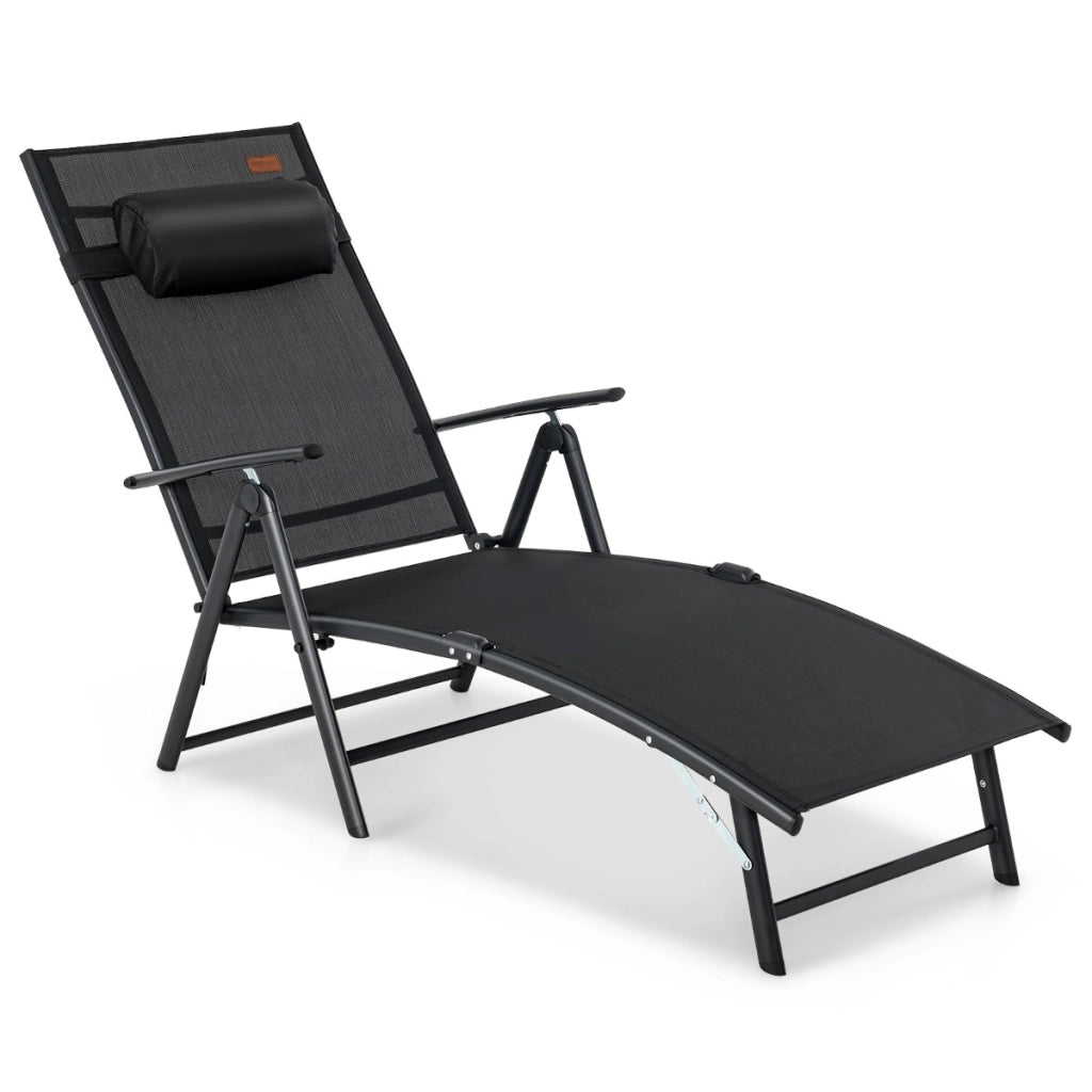 Sedia a sdraio pieghevole con schienale regolabile in 7 livelli portata 150kg, Sedia reclinabile portatile Nero-Poltrone e sdraio