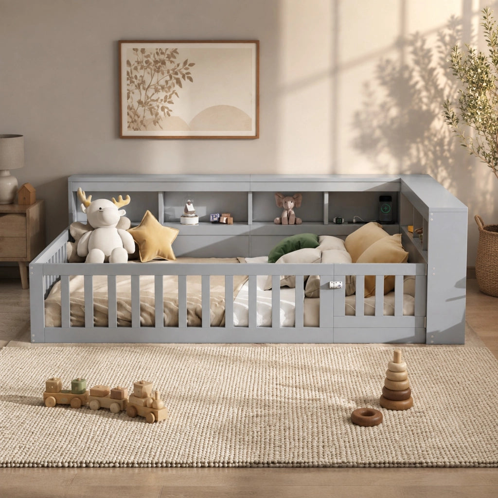 LETTO 140x190 cm Grigio in pannello truciolare con presa e USB
