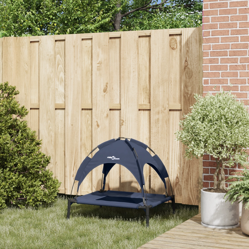 Letto per Cani Rialzato Blu Navy Acciaio, Tessuto 76 x 62 x 70.5 cm