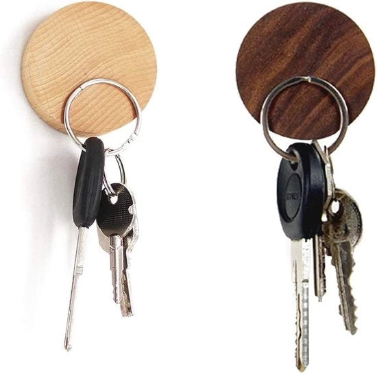 Magnetico per chiavi a muro con chiodi in legno, hanger per chiavi a forma rotonda per la conservazione di chiavi, monete e carte, confezione da 2 pezzi