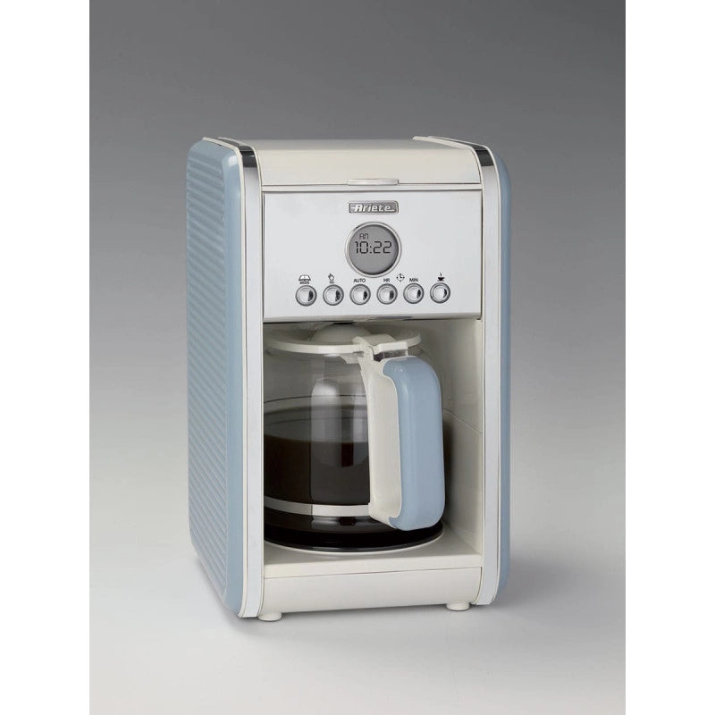 Macchina per caffè americano - 12 tazze - Caraffa in vetro - Programmazione 24h - Autospegnimento - 2000W - Celeste