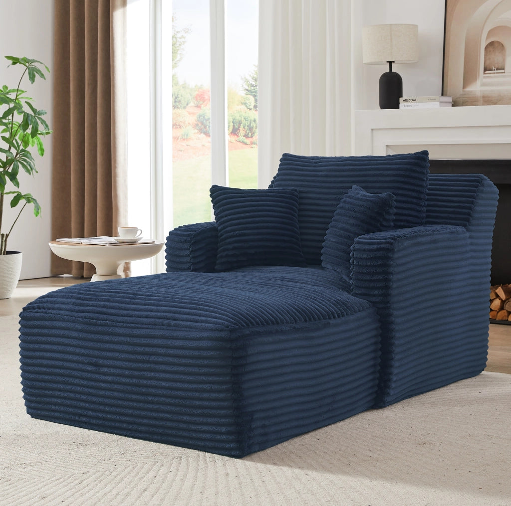 Chaise longue in velluto a coste blu 166x100x82 cm senza montaggio
