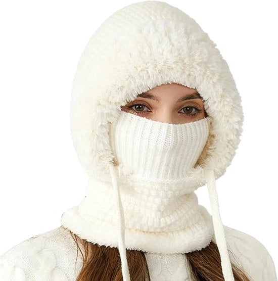 Mantello da donna 3 in 1 con collo e viso caldo, adatto per uso quotidiano, viaggi, sci, ecc., bianco.