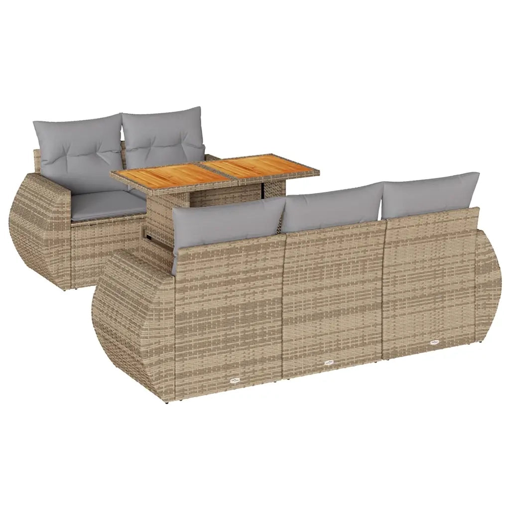 Set Divano da Giardino 6 pz con Cuscini Beige in Polyrattan 3327216