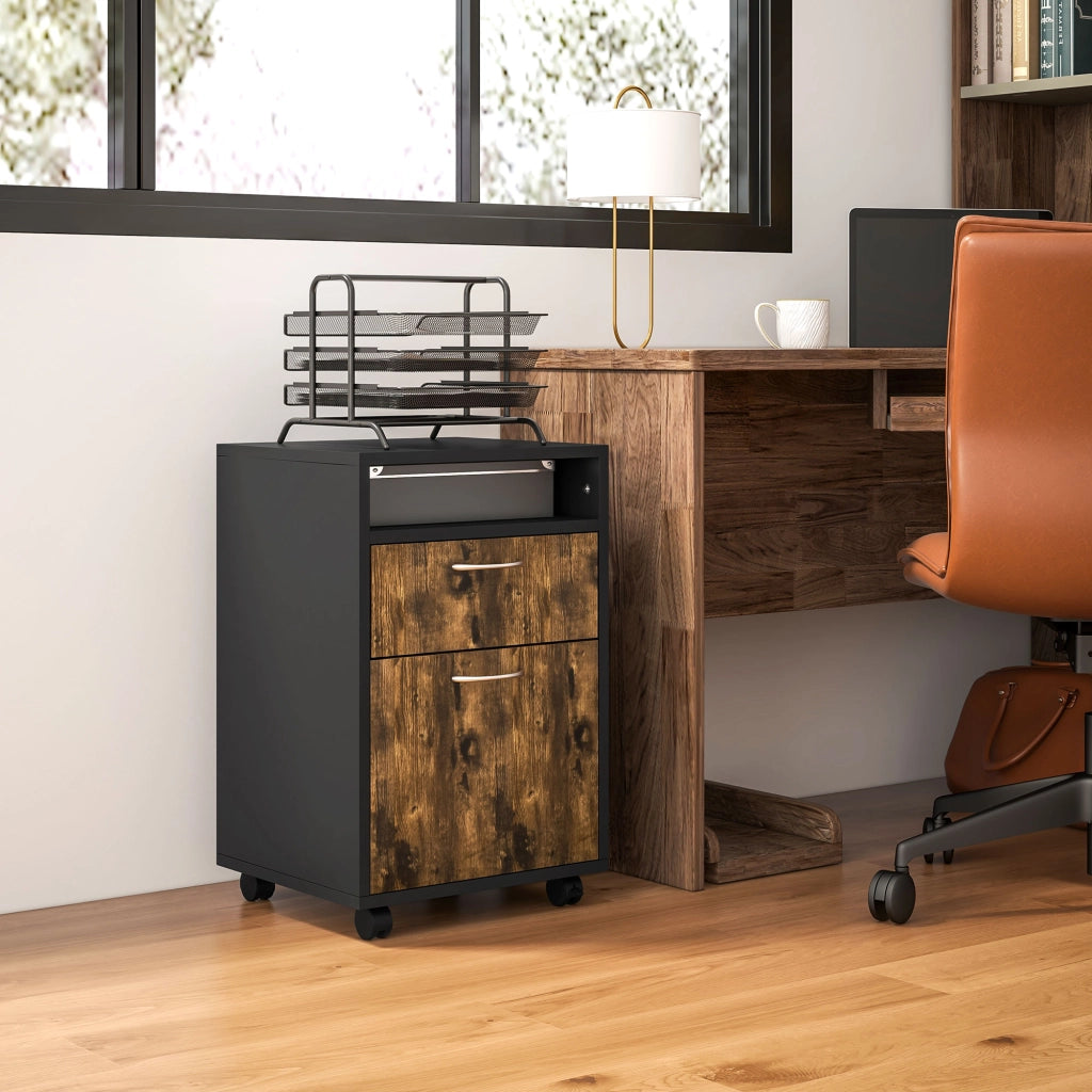 Cassettiera con Cassetti e Ripiano ¨C Zephmum ¨C 40x35x60cm Marrone Nero