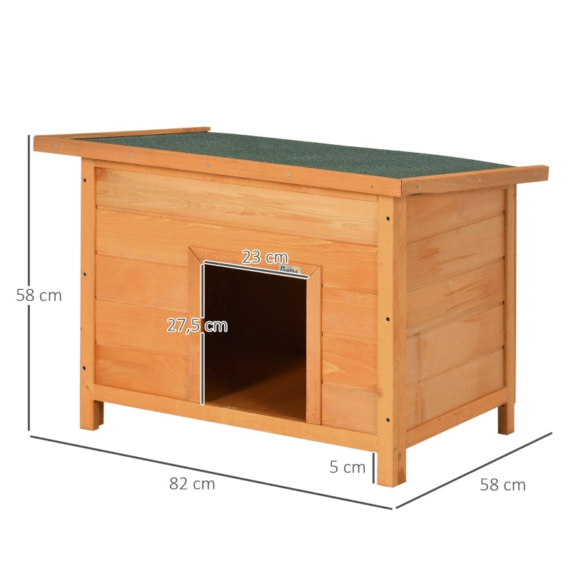 Casetta da giardino per cani in legno stile baita con tetto protettivo e fondo rialzato gialla 82 × 58 × 58 cm