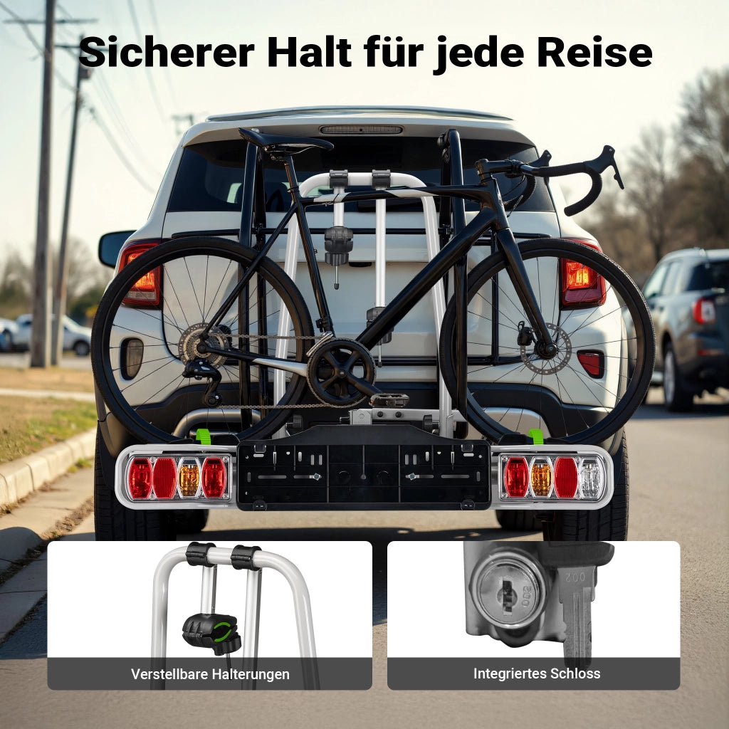 Portabici auto universale per 2 biciclette, porta bici per auto pieghevole, portata max 60 kg, con protezione antifurto