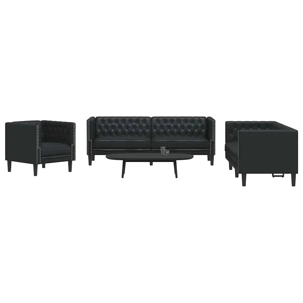Divano per Soggiorno 3 pcs Nero 194 x 74,5 x 70,5 cm