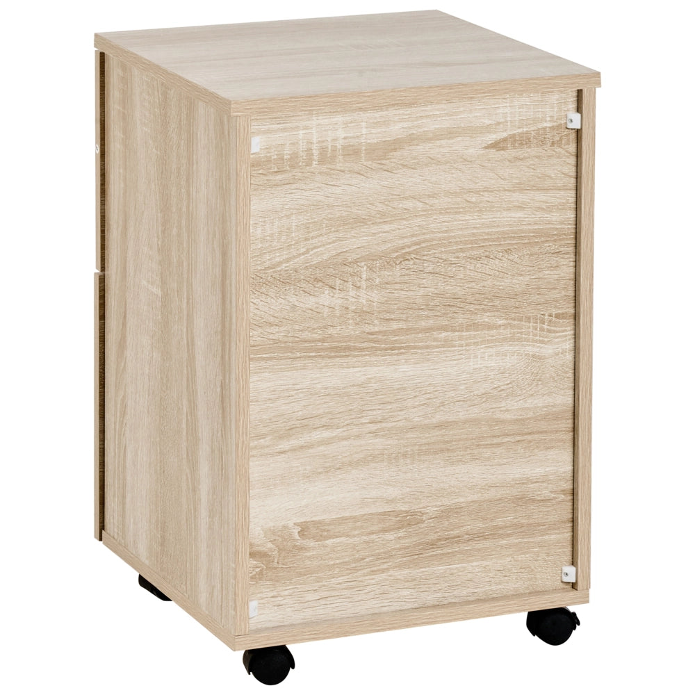 Armadietto in legno massiccio con 2 cassetti e ruote con serratura a chiave legno chiaro design moderno
