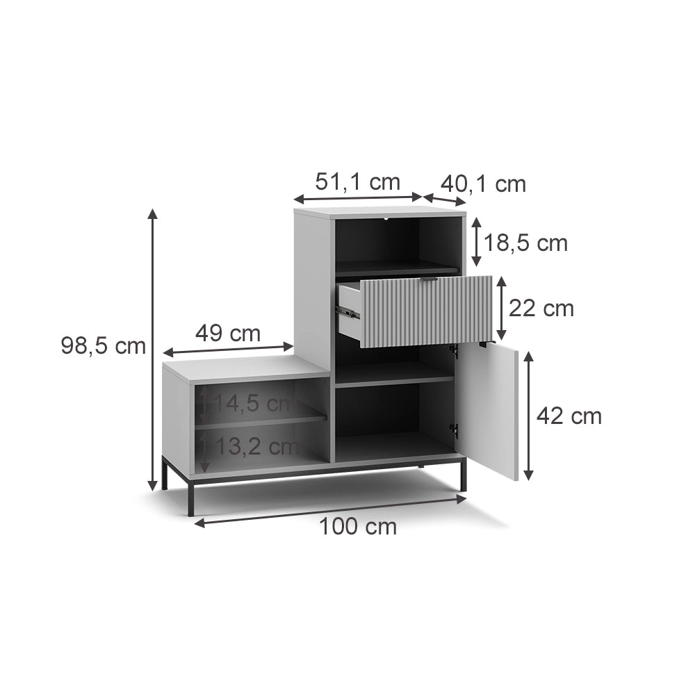 Vicco Panca scarpiera da ingresso Grigio 100 x 98.5 cm con anta e cassetto