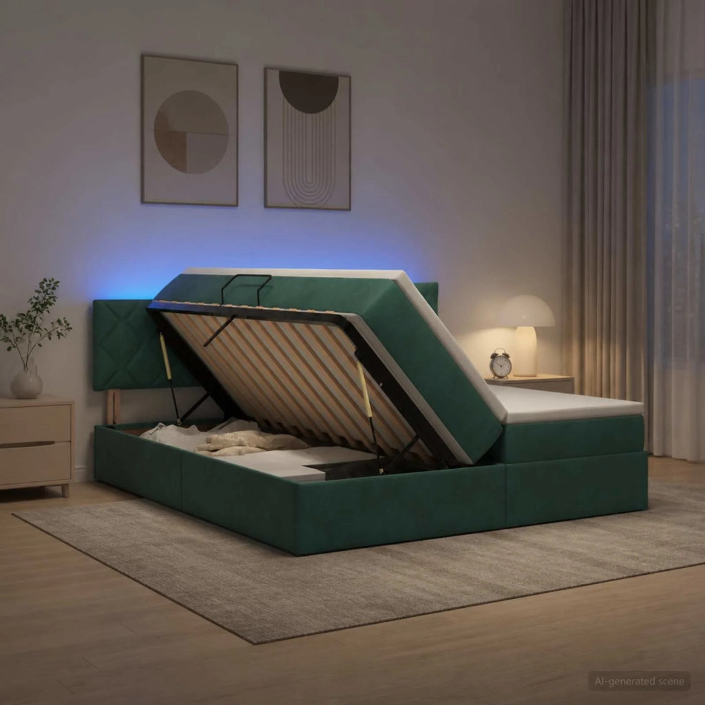 Letto con contenitore LED e materasso Verde Scuro 200 x 200 cm 3459405