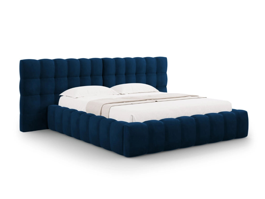 Cosmopolitan Design - Letto a cassettone con testiera doppia "Bali" 140x200cm in velluto blu reale 