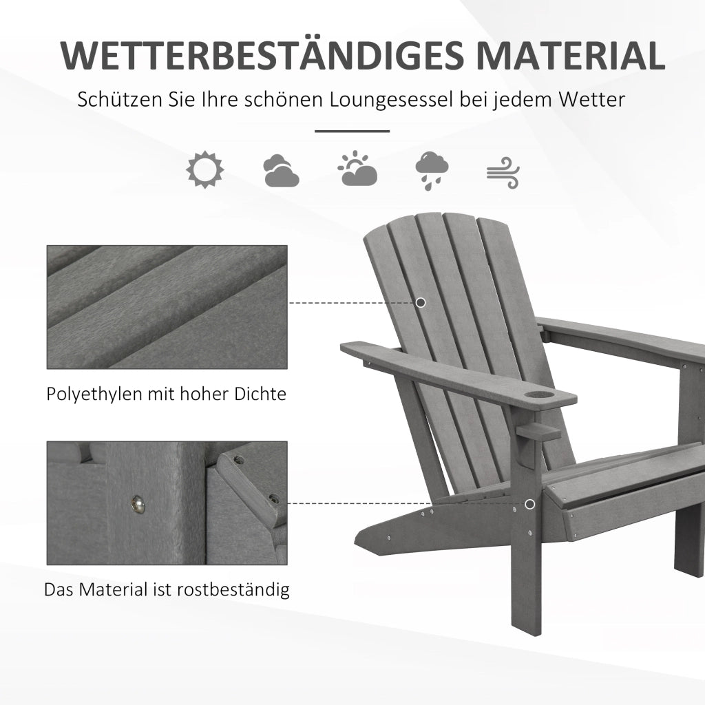 Sedia da giardino ergonomica in grigio HDPE; UV e resistenti alle intemperie; 75 x 87 x 90 cm