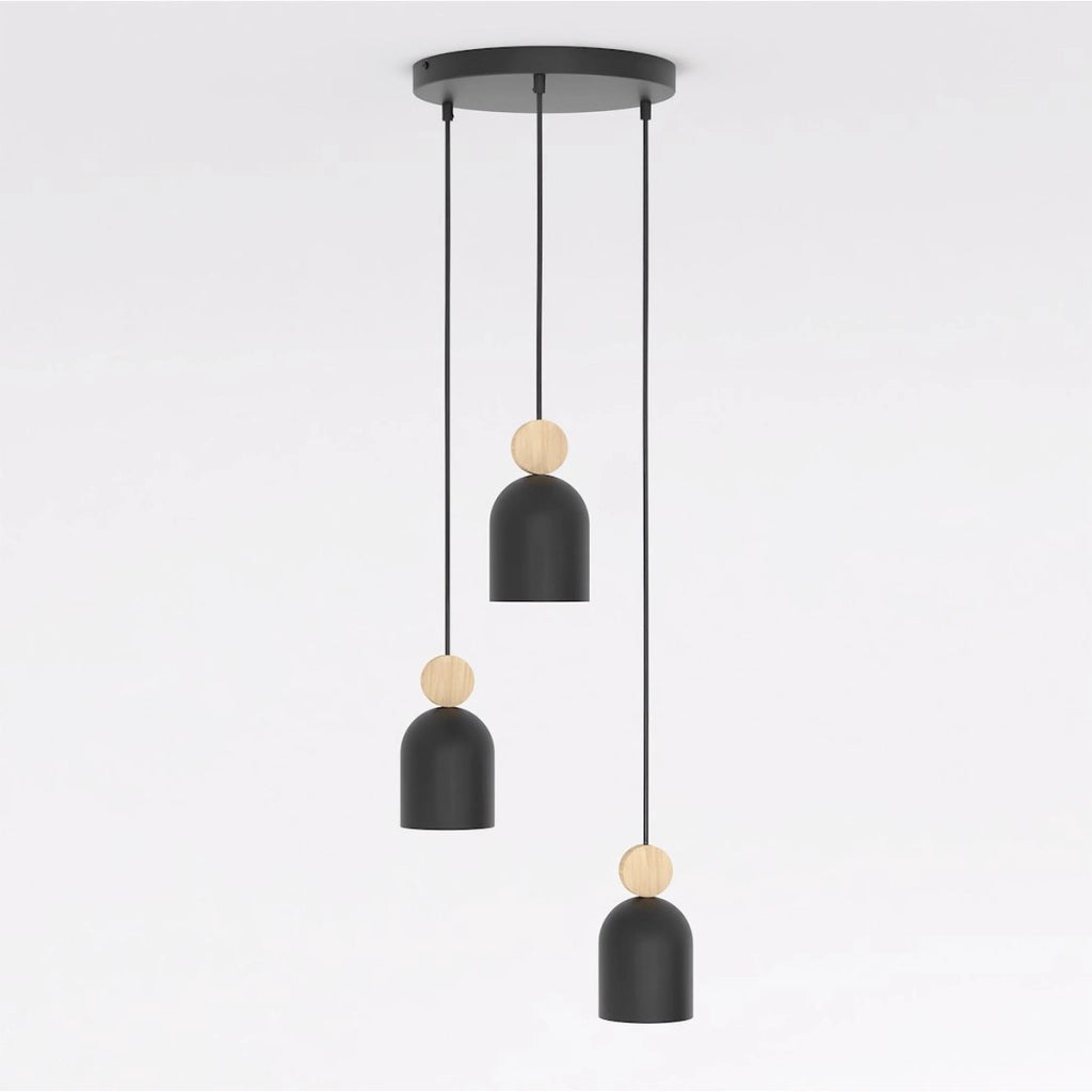 Lampada a sospensione Mesi in acciaio nero e legno naturale