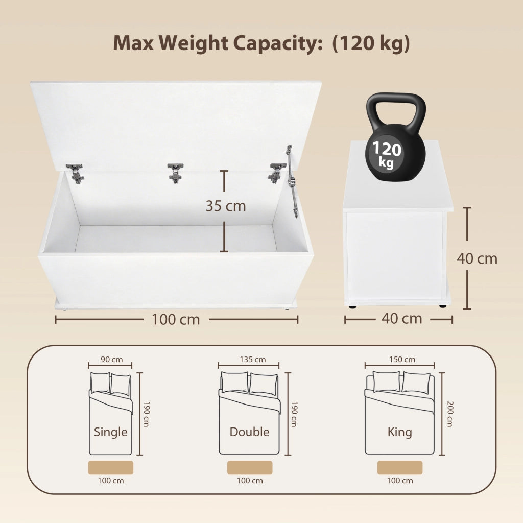 Cassapanca Contenitore Multiuso in Legno ¨C Zephmum ¨C Bianco 100x40x40cm