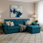 Priverno, Divano Letto con Penisola Sfoderabile Made in Italy, 285x160 cm Azzurro