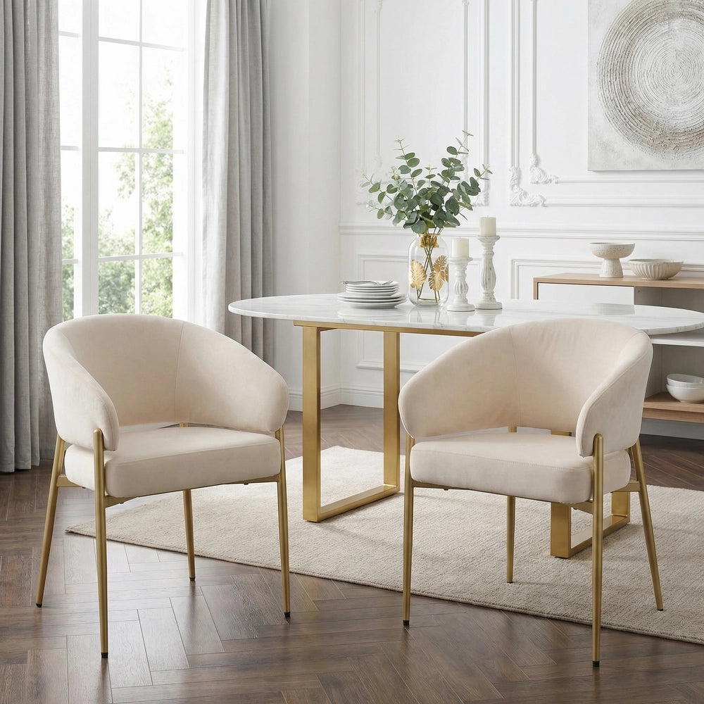 2 Sedie da pranzo in velluto - Zephmum - Comode e traspiranti, stile moderno, colore beige e oro champagne