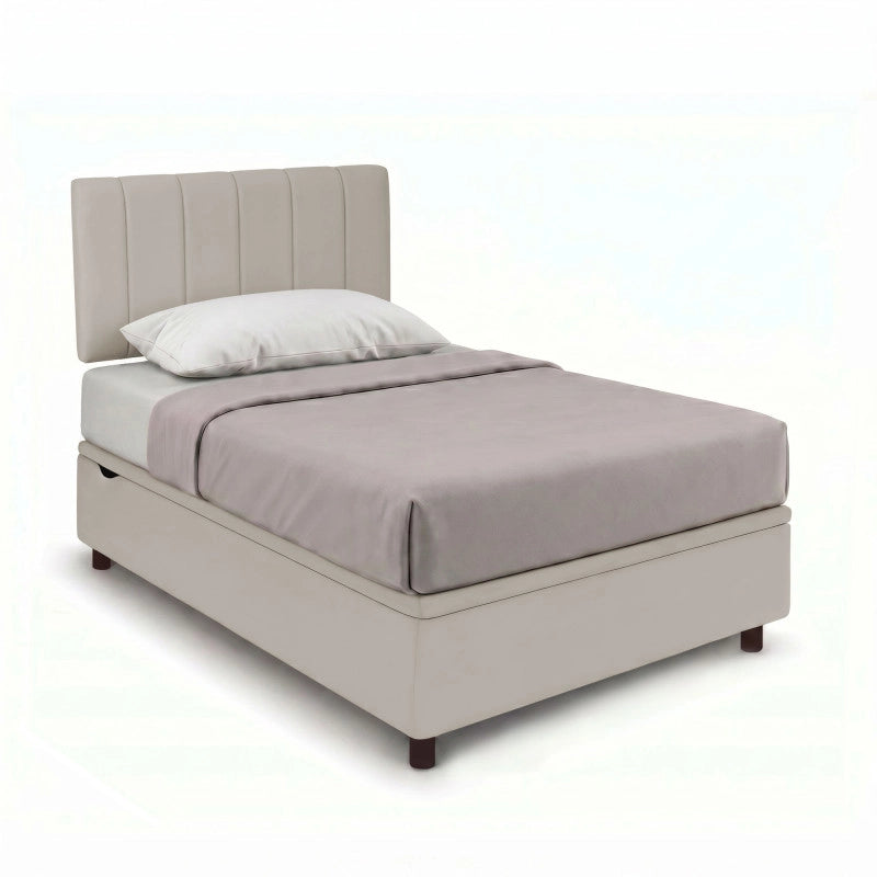 Letto imbottito Singolo 80x200 cm Vertical - Similpelle,Tortora,Contenitore