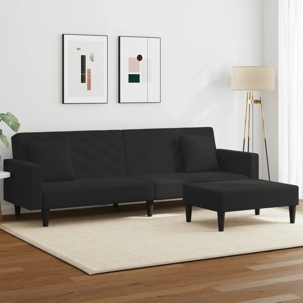 Set di Divani 2 pz con Cuscini Nero in Velluto