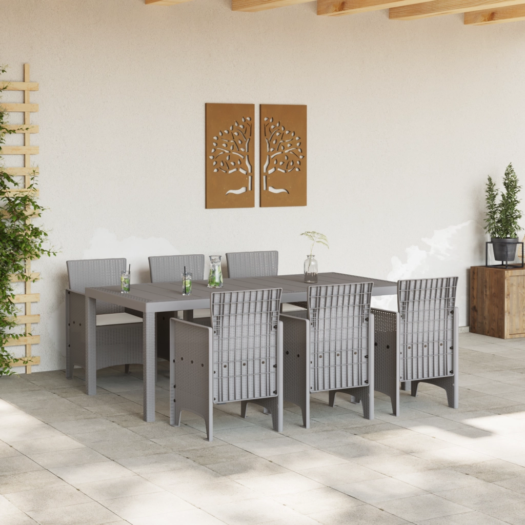 Set da pranzo da giardino da 7 pezzi con cuscini Grigio Chiaro Polyrattan