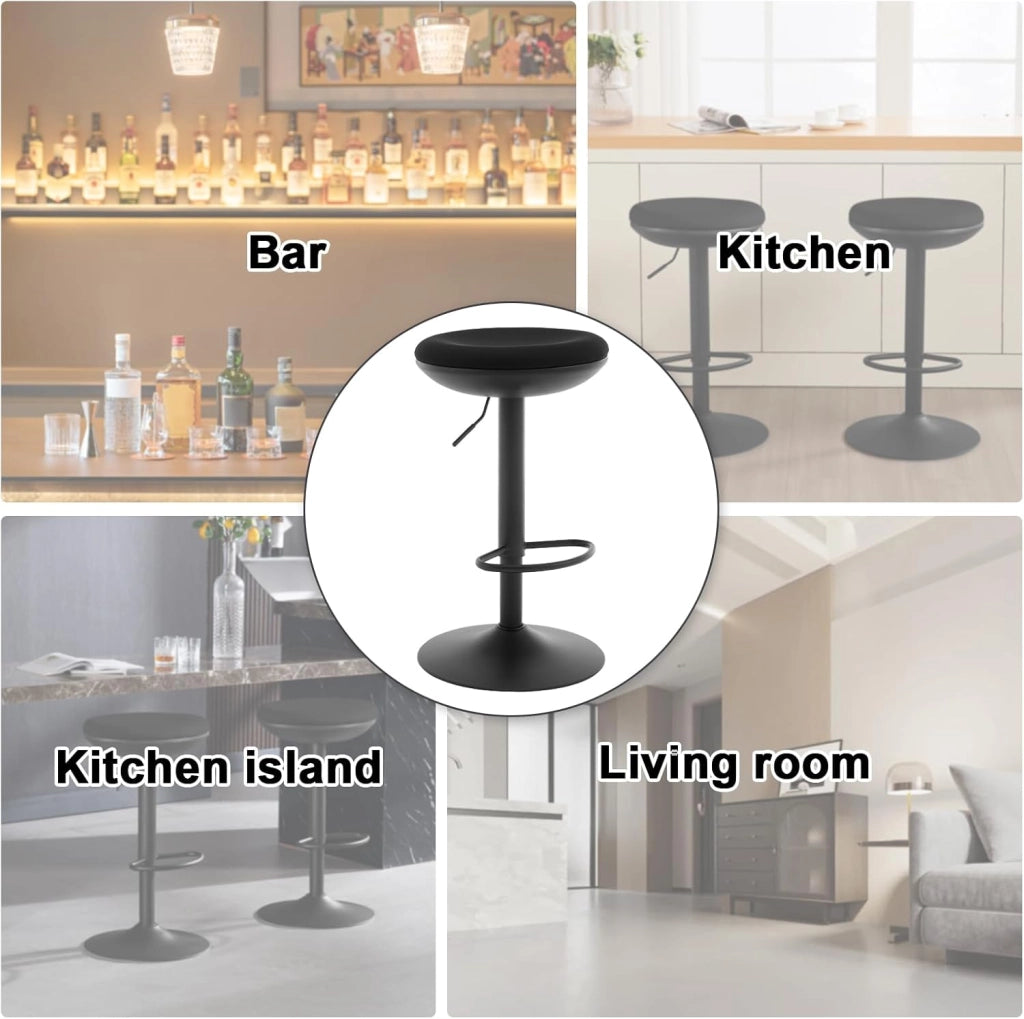 Sgabello da Bar, Sedia Alta da Bar Regolabile in Altezza, Sgabello per Isola Cucina Girevole, con Poggiapiedi, Sgabello Imbottito in Maglia Elastica, Nero, BH414sz-1