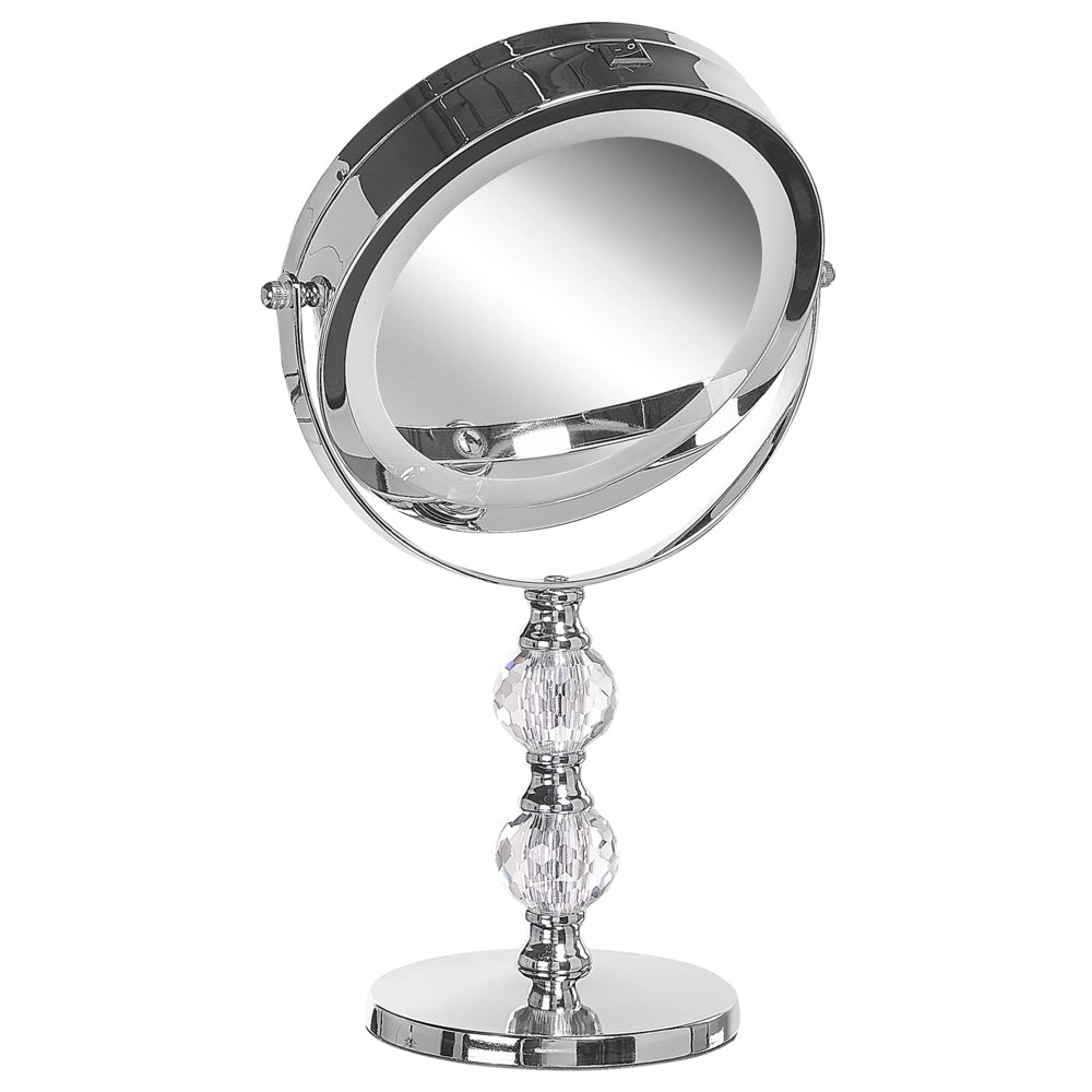 Specchio da tavolo double face per trucco a LED metallo argento ø 13 cm 1x / 5x