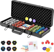 Poker Chips, Set di Fiches da Poker con 500/300 Chips e Custodia in Alluminio, Mazzo di Carte 5 Dadi, Set di Fiches per Party Viaggi e Feste (500 chips)