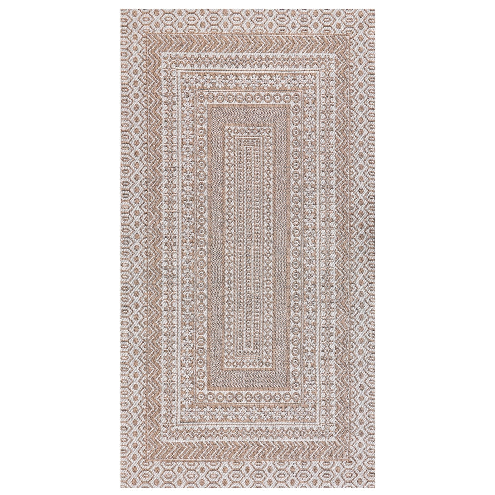 Tappeto moderno dal motivo geometrico 80 x 150 cm beige e bianco soggiorno camera da letto