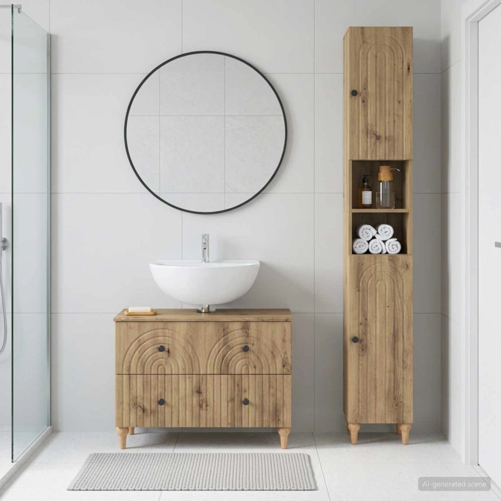 Set di Armadi da Bagno da 2 Pezzi ALKMAAR Rovere Artigianale 3417512