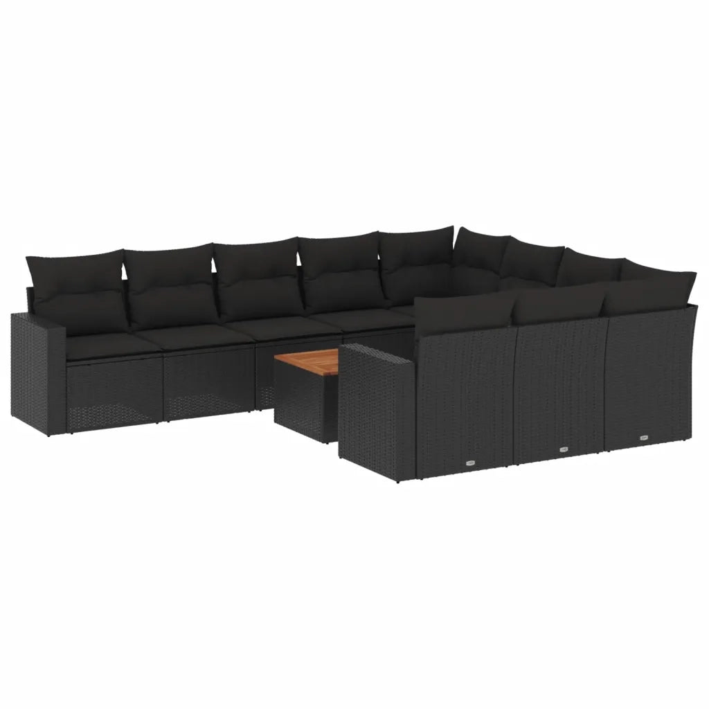 Set Divani da Giardino 11 pz con Cuscini in Polyrattan Nero 3224298