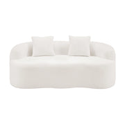 Divano lineare 2 posti curvo con cuscini e supporto ergonomico per soggiorno in tessuto bianco 67.0×61.0×48.0 cm