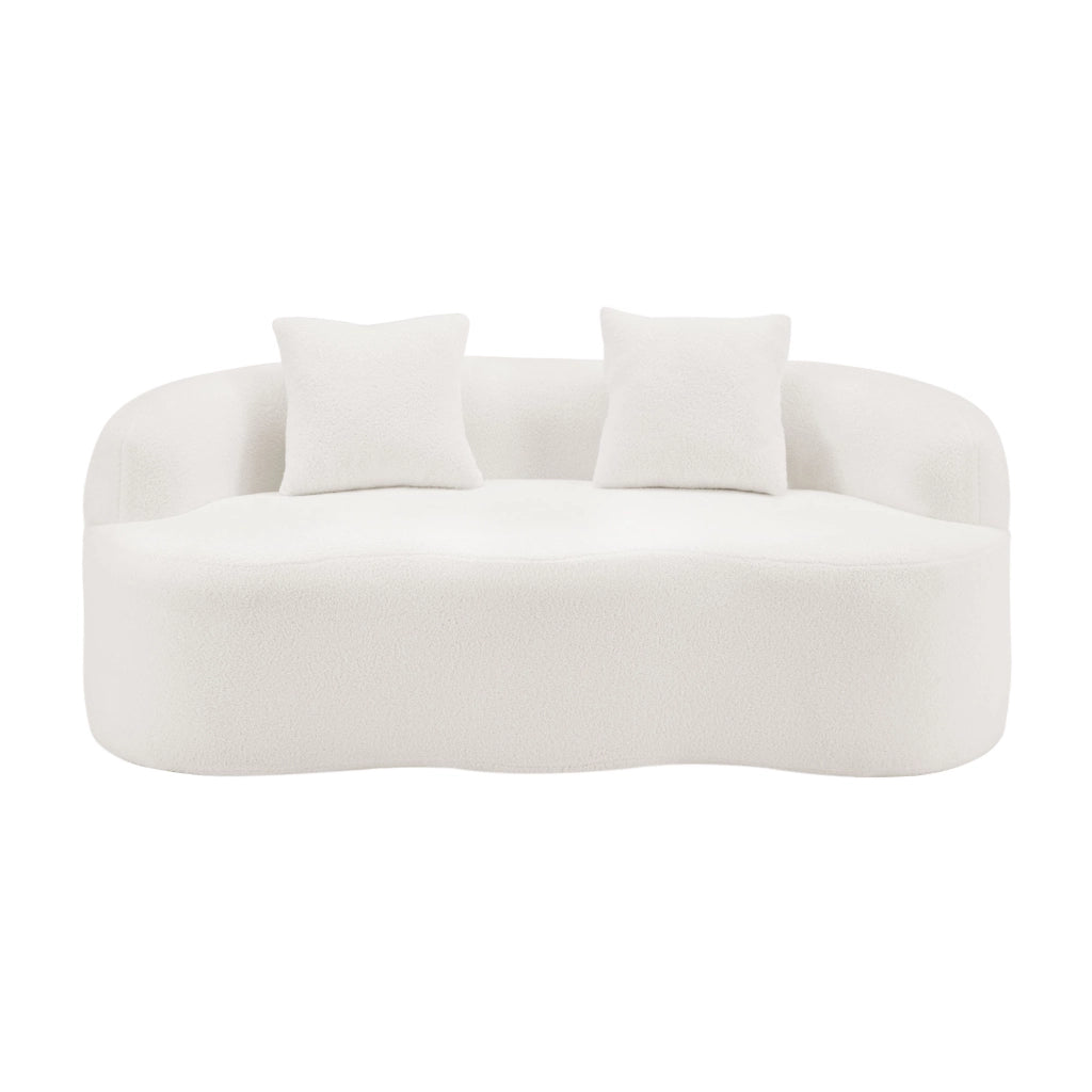 Divano lineare 2 posti curvo con cuscini e supporto ergonomico per soggiorno in tessuto bianco 67.0×61.0×48.0 cm