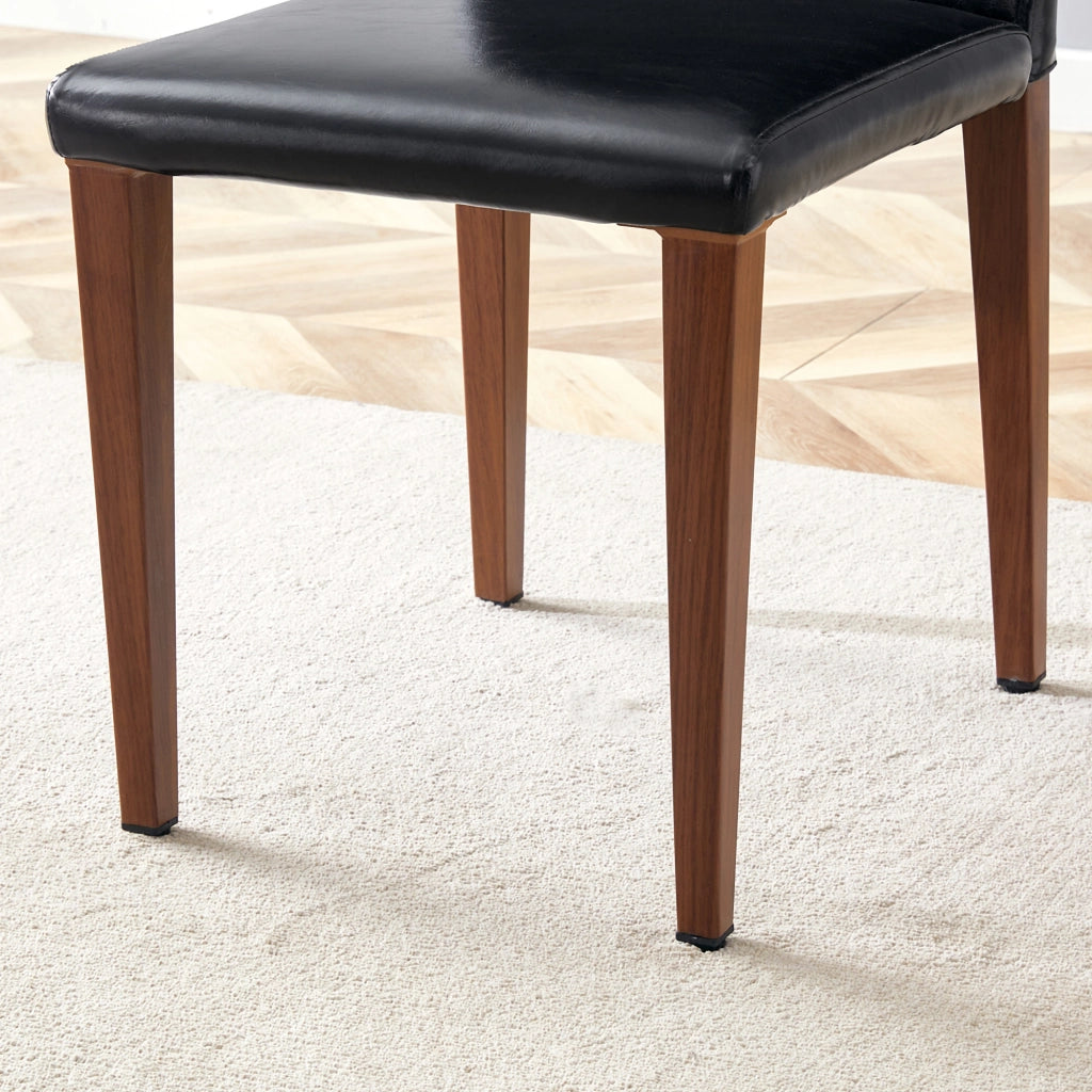 Set 4 Sedie da Pranzo ¨C MINIMAL ¨C Similpelle Nera, Gambe in Metallo Effetto Noce