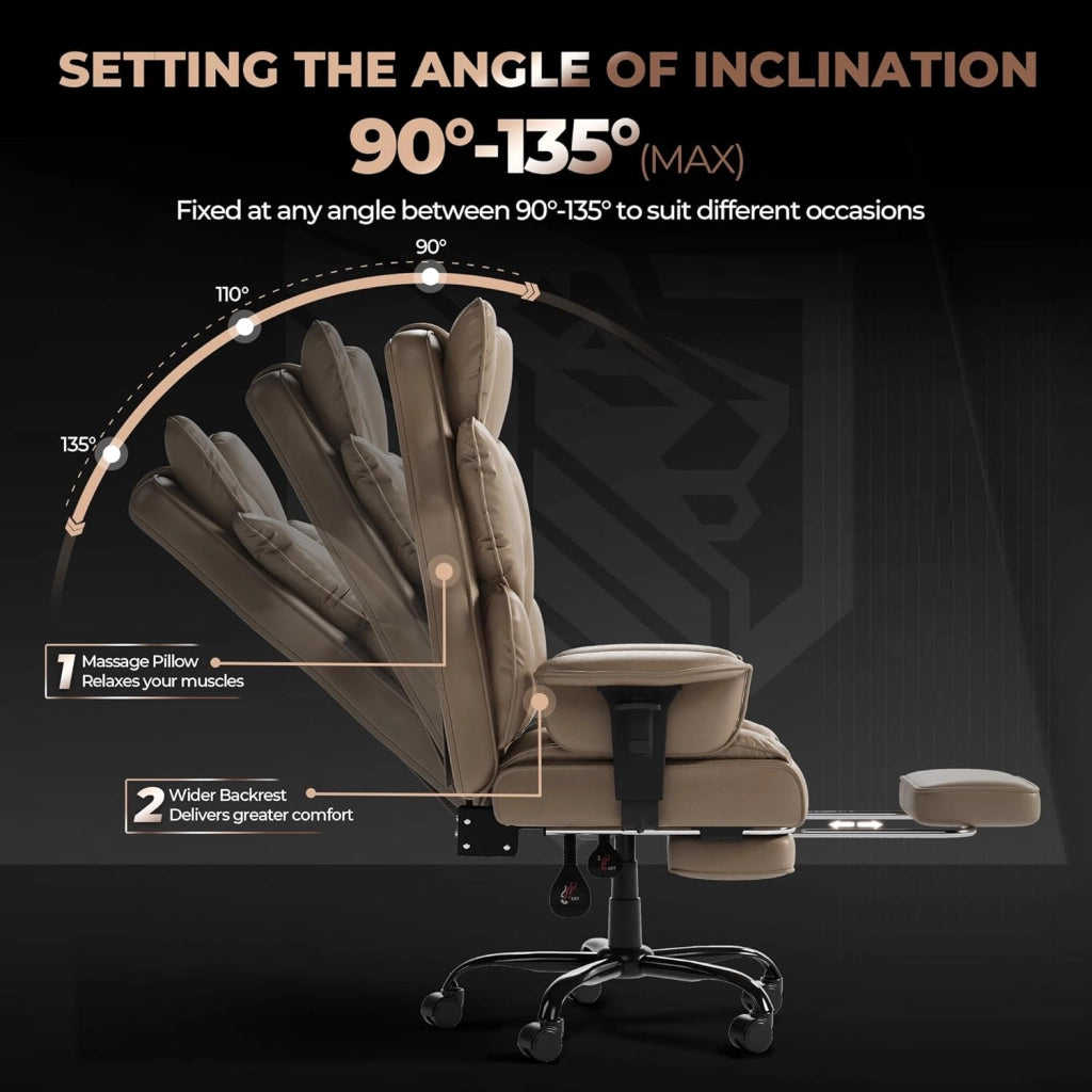 Sedia direzionale con poggiapiedi, ergonomica, da ufficio, regolabile, 90-135°, con schienale alto, in pelle PU, per computer, per casa e ufficio, marrone