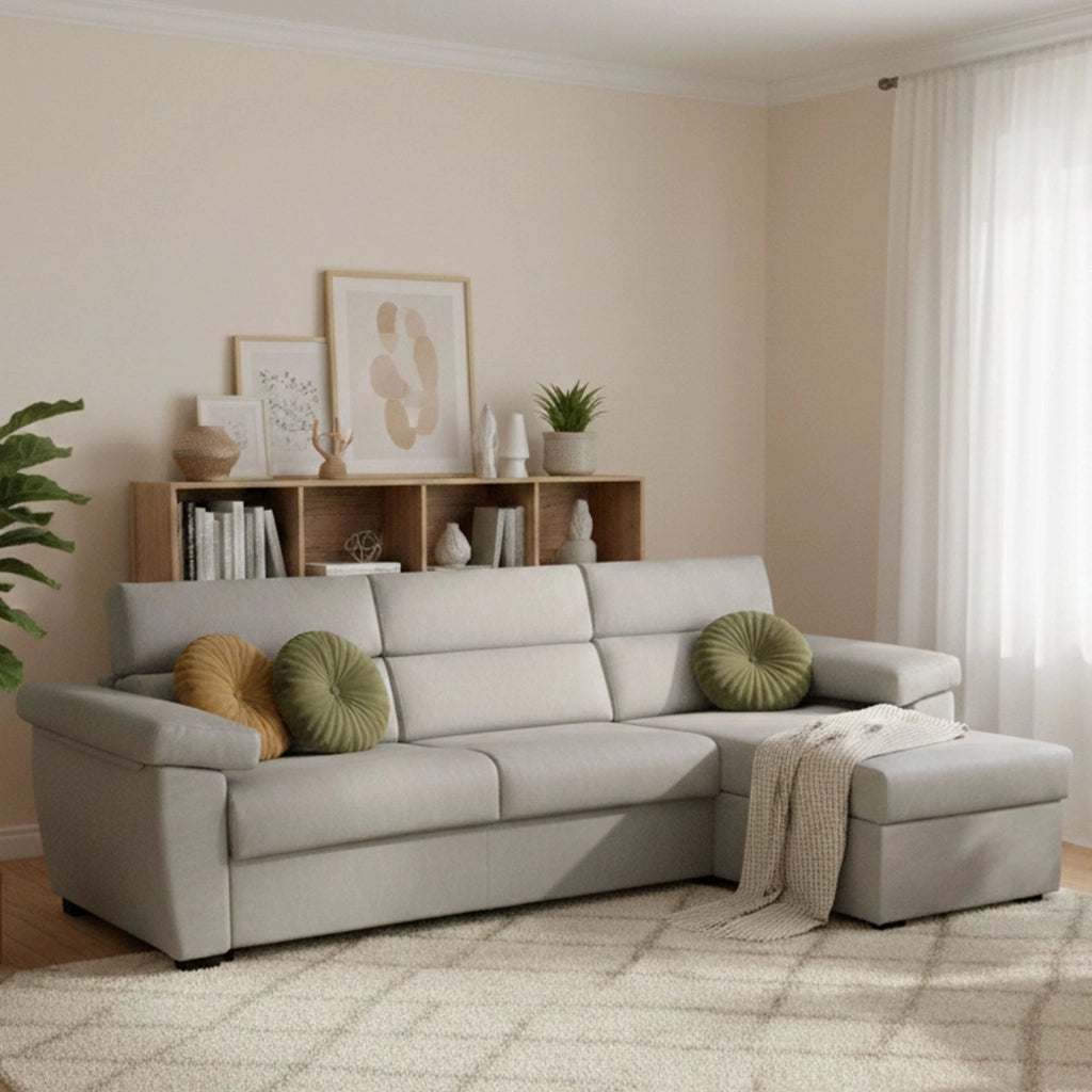 Tolle, Divano Letto con Penisola Sfoderabile Made in Italy, 285x160 cm Grigio Chiaro