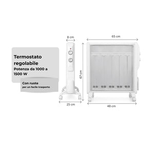Radiatore Elettrico Giulietta 1000-1500 W IP24 con Pannello in Mica Bianco