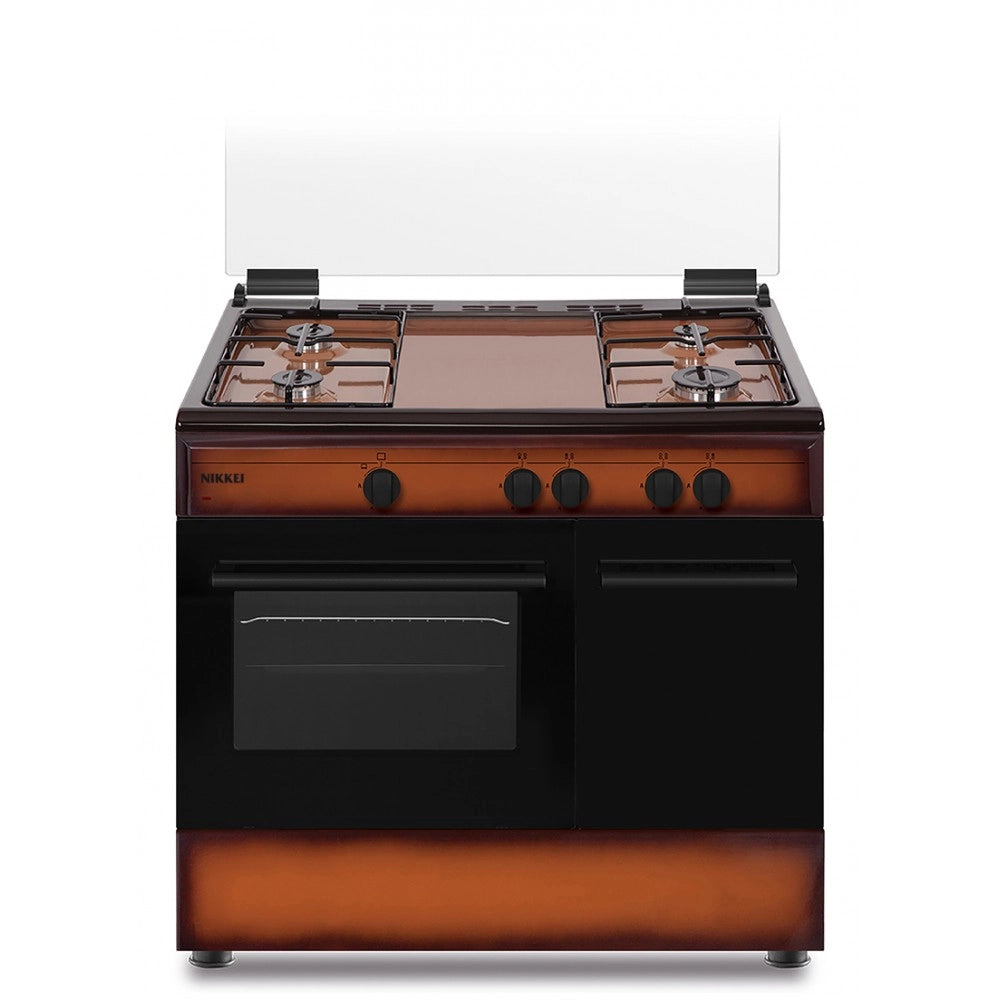 Nikkei sn490bg cucina 90x60 cm, forno a gas, coperchio in vetro, marrone sfumato