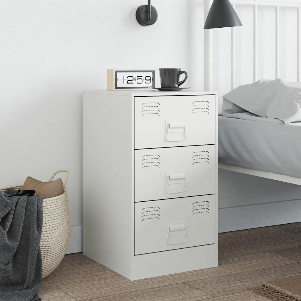 Comodino | Armadio da Notte | Mobiletto da notte Bianco 34,5x39x62 cm in Acciaio