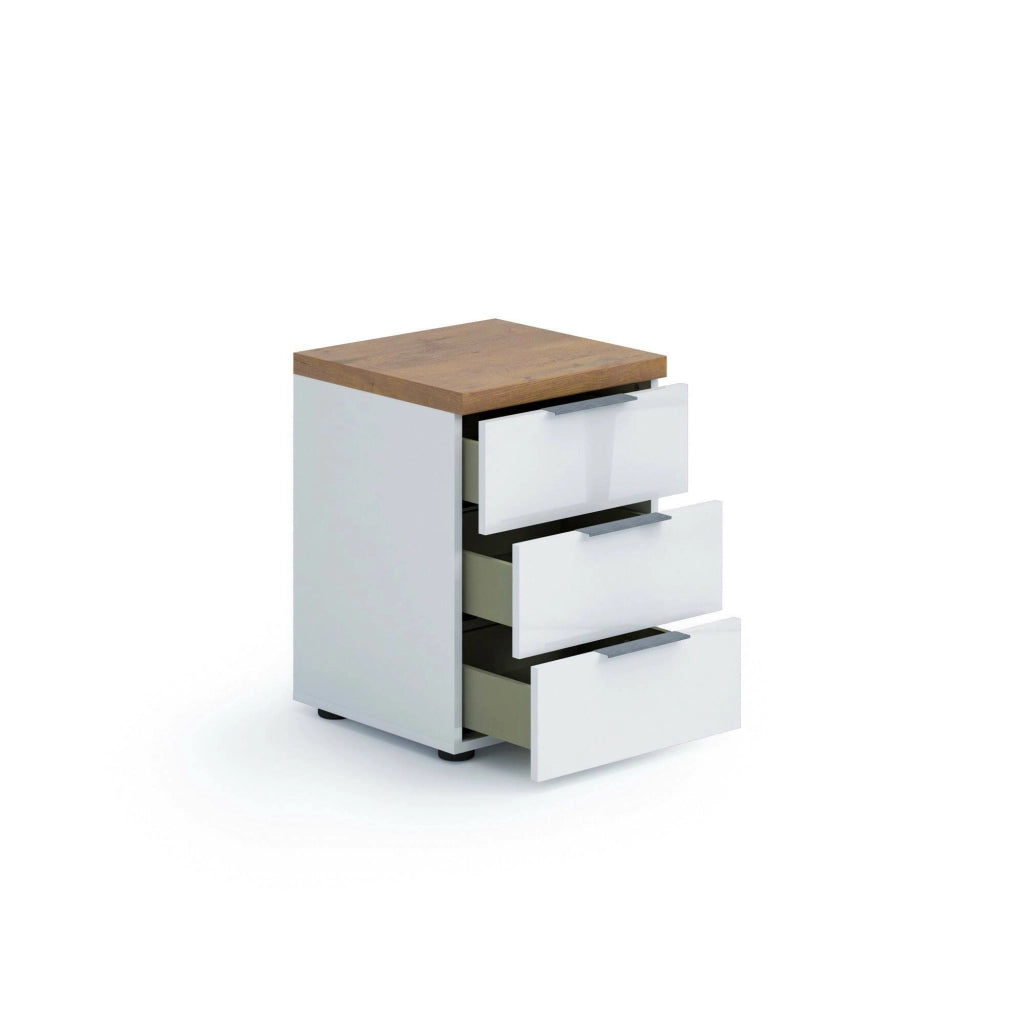 Aucuba, Comodino 3 Cassetti Made in Italy, 45x43x55h cm Bianco Lucido