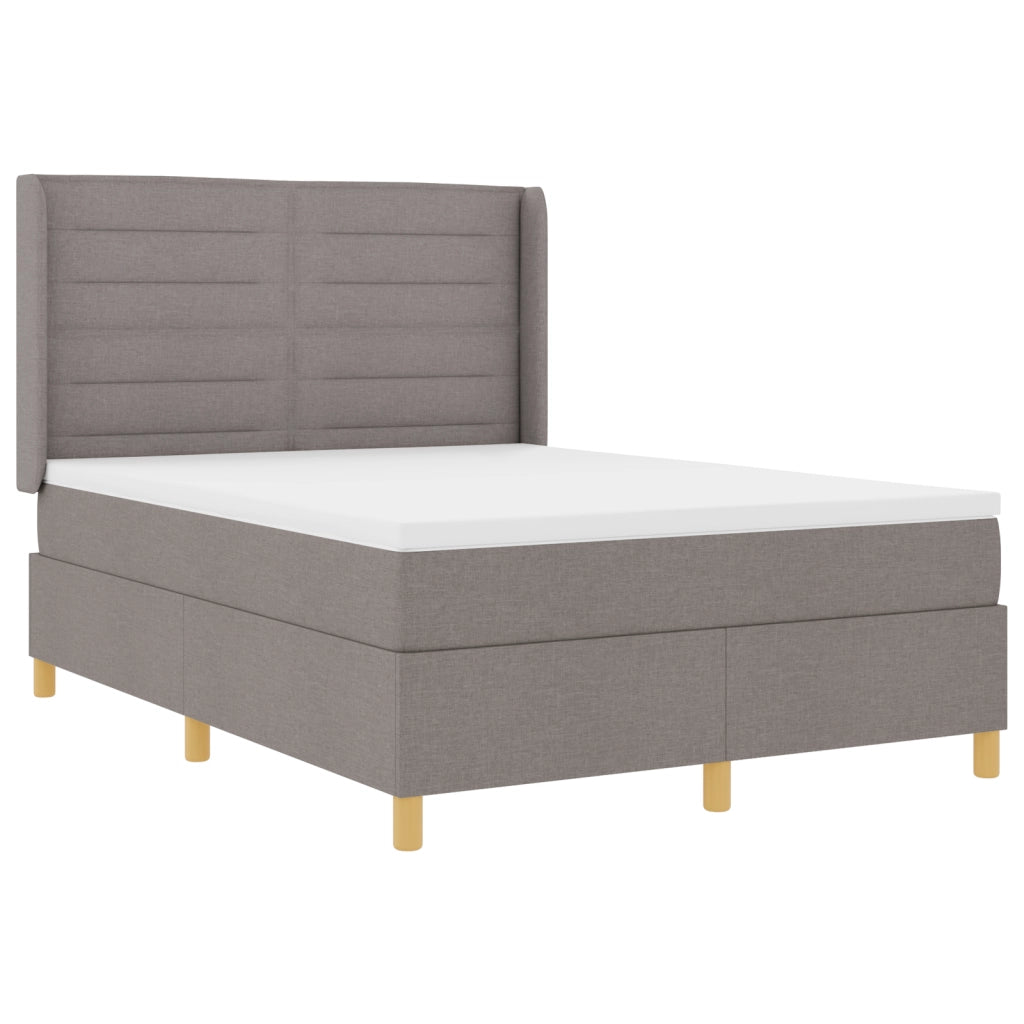 Letto a Box Spring con Materasso e LED Tortora 140x200 cm in Tessuto
