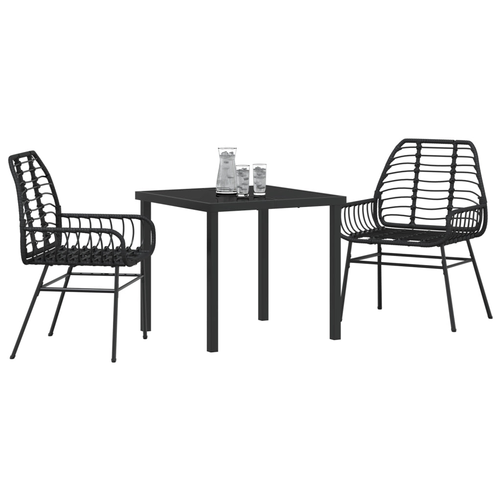 Set da pranzo da giardino 3 pezzi nero polyrattan