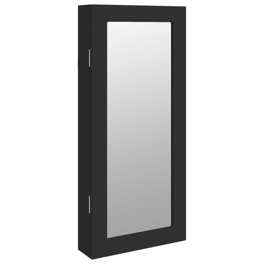Armadio Portagioie con Specchio a Muro Nero 30x8,5x67 cm CFW8235059