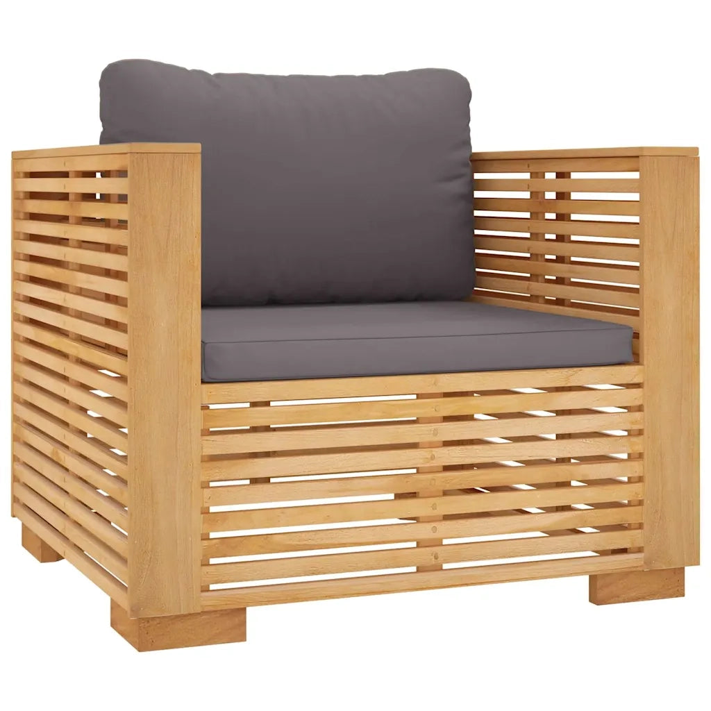Divano da esterno-Divano da Giardino Cuscini Grigio Scuro Legno Massello di Teak
